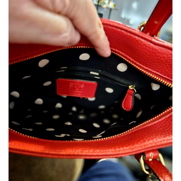 Anne Klein Red Pebbled Tote Bag Purse Handbag interior Pockets, Zip Gold Accents - Picture 3 of 6